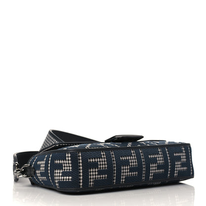 Fendi Wool Vitello King Houndstooth FF Embroidered Baguette Grigio Anthracite 4 of 6