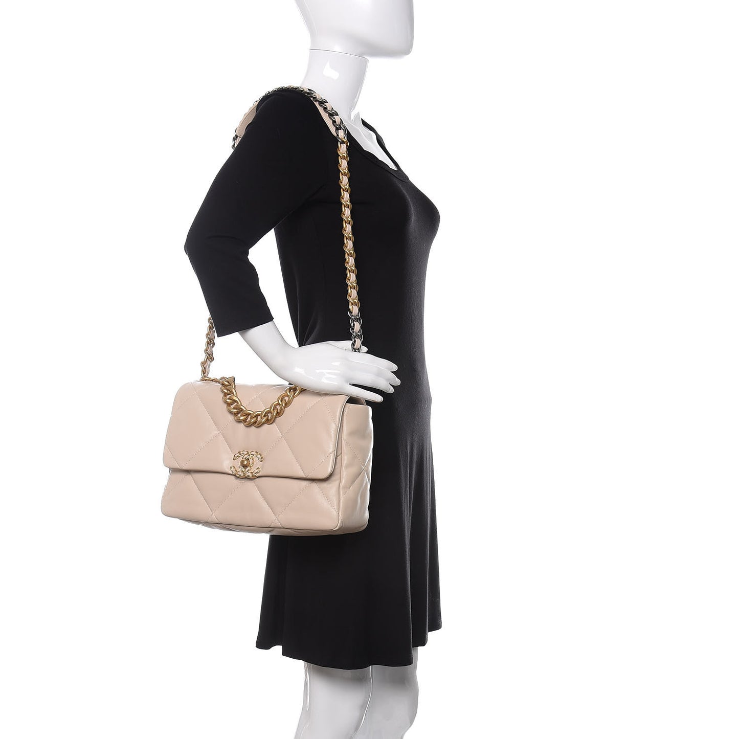 Goatskin Quilted Large 19 Flap Beige