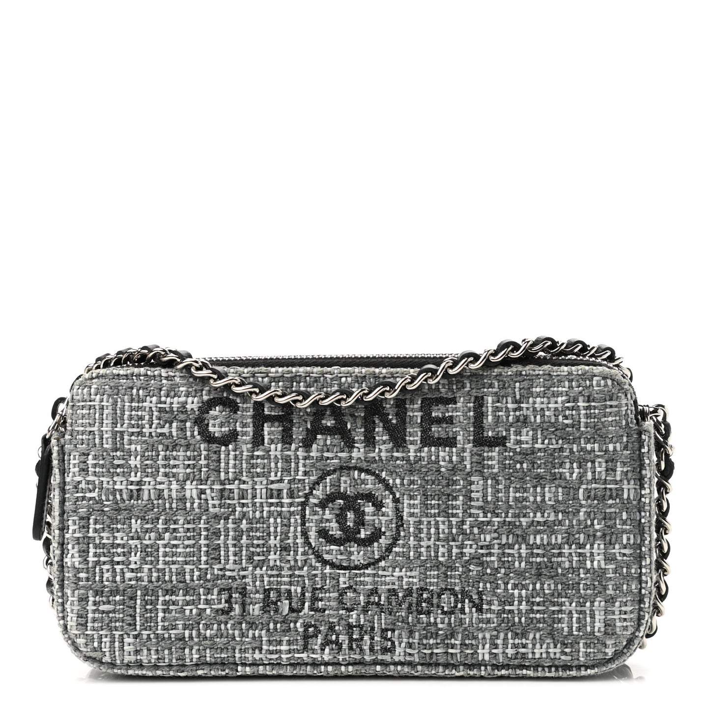 Canvas Small Deauville Clutch With Chain Charcoal