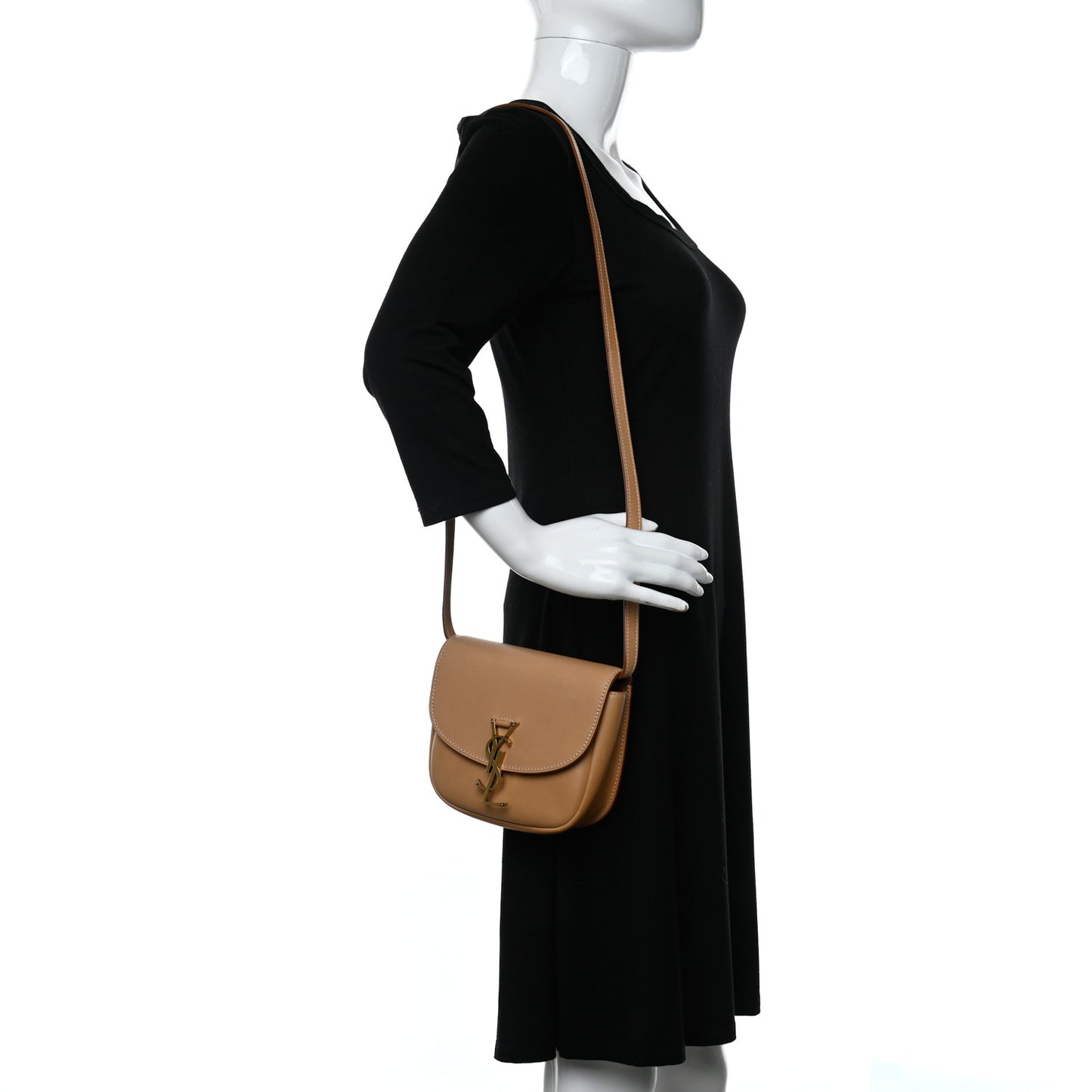 Smooth Vintage Calfskin Small Kaia Satchel Brown Gold