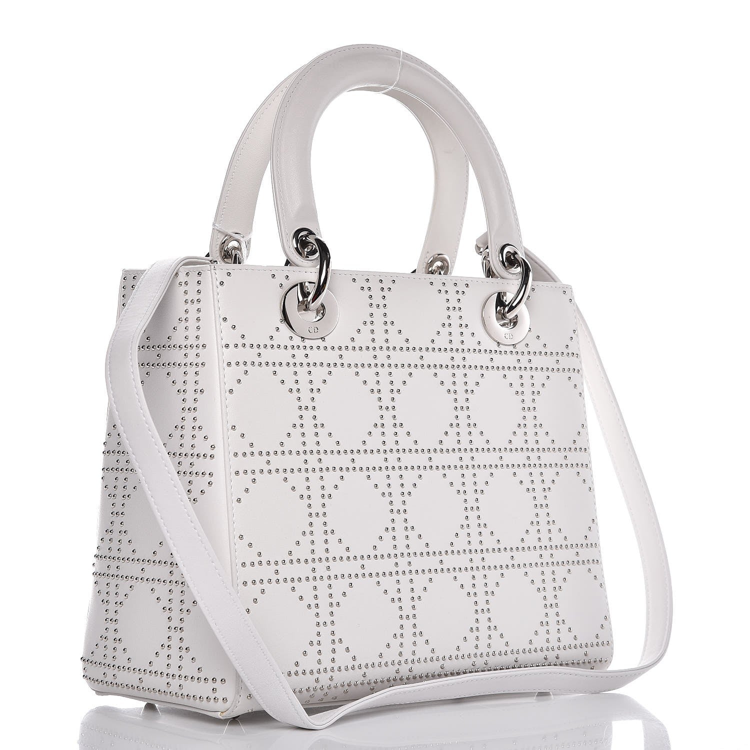Christian Dior Lambskin Studded Cannage Medium Lady Dior White 3 of 8