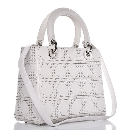 Christian Dior Lambskin Studded Cannage Medium Lady Dior White 3 of 8