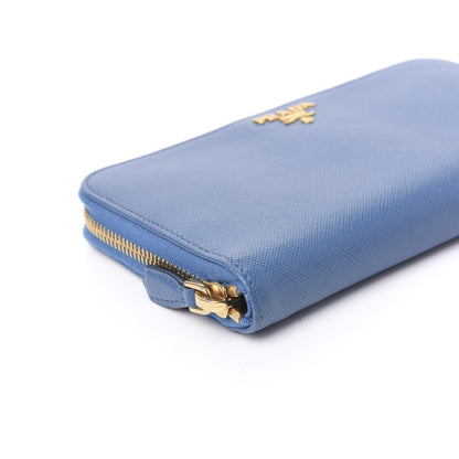 Prada Saffiano Metal Zip Around Wallet Blue 7 of 8