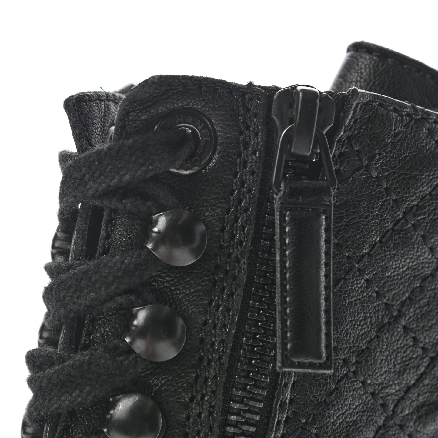 Sheepskin Quilted CC Tall Lace Up Combat Boots 37 Black
