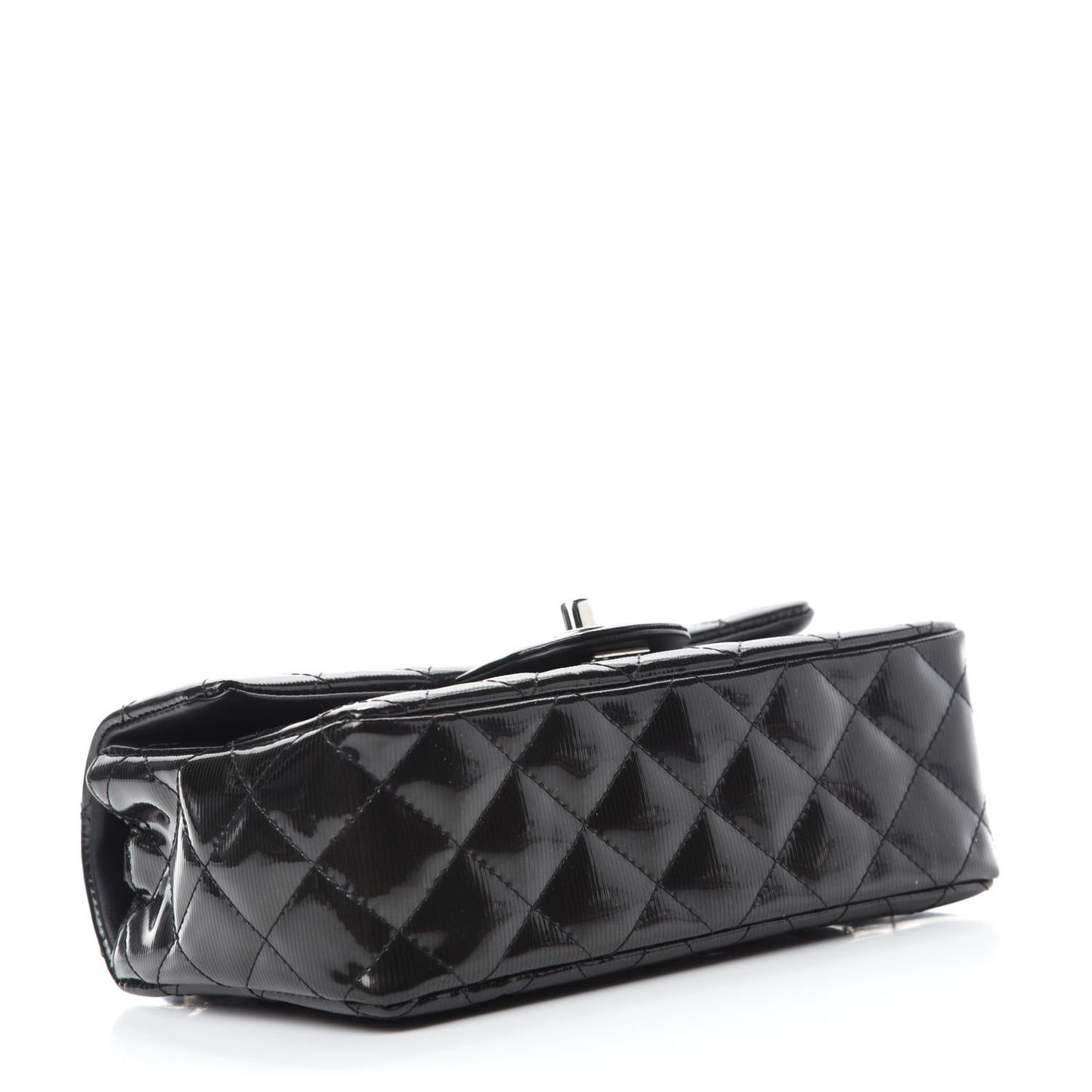 Striated Patent Quilted Mini Rectangular Flap Black