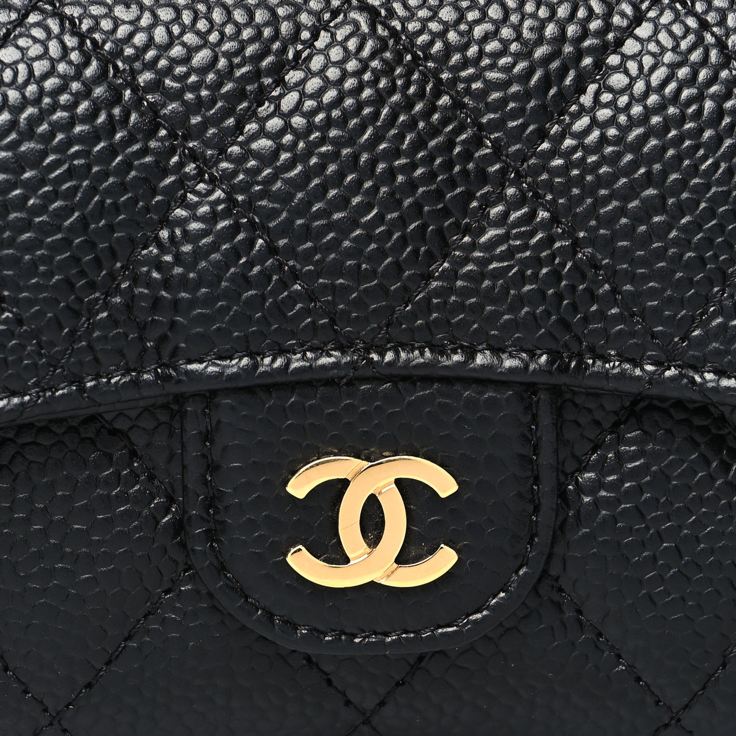 Caviar Quilted Flap Card Holder Wallet Black