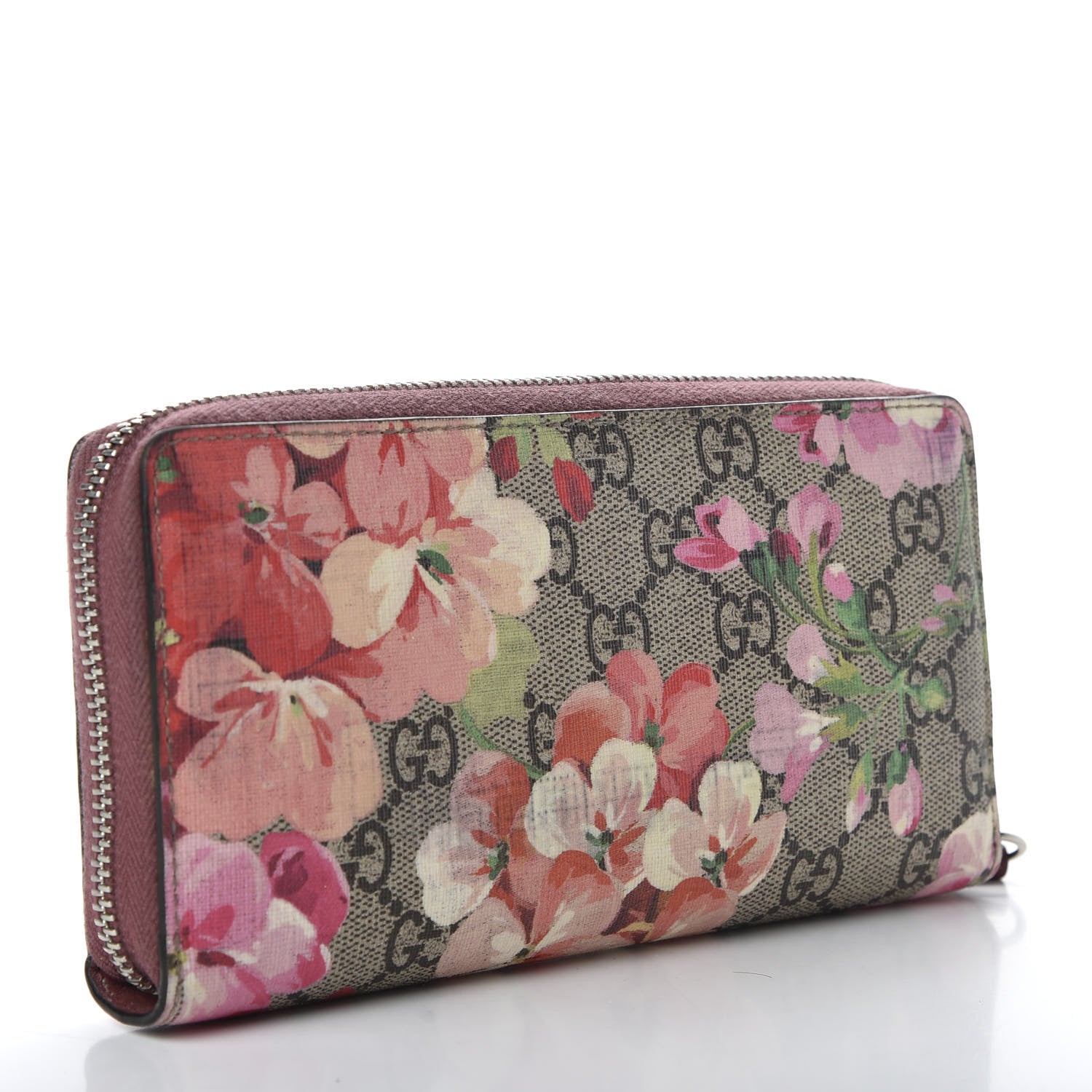 Gucci GG Supreme Monogram Blooms Zip Around Wallet Beige Multicolor Dry Rose 3 of 7