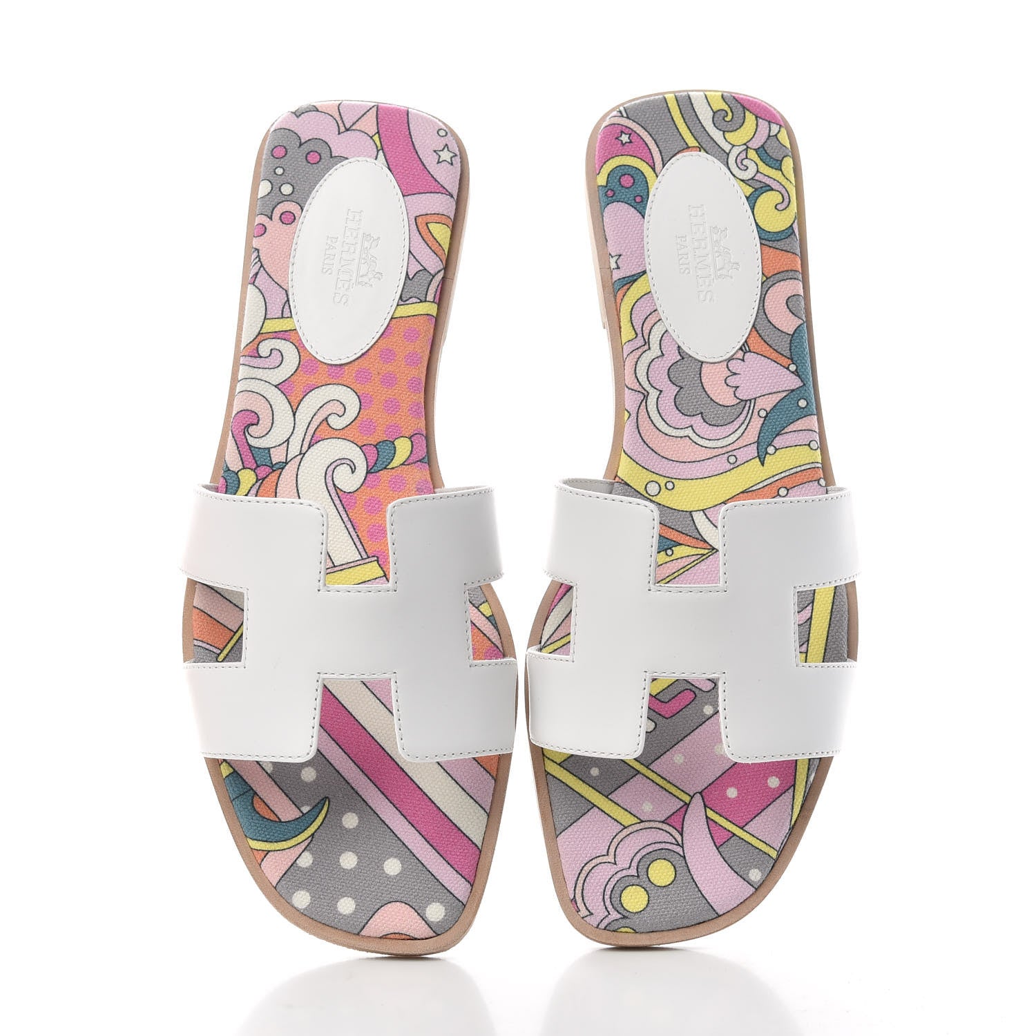 Hermes Faubourg Rainbow Oran Sandals 37 White Multicolore 5 of 15