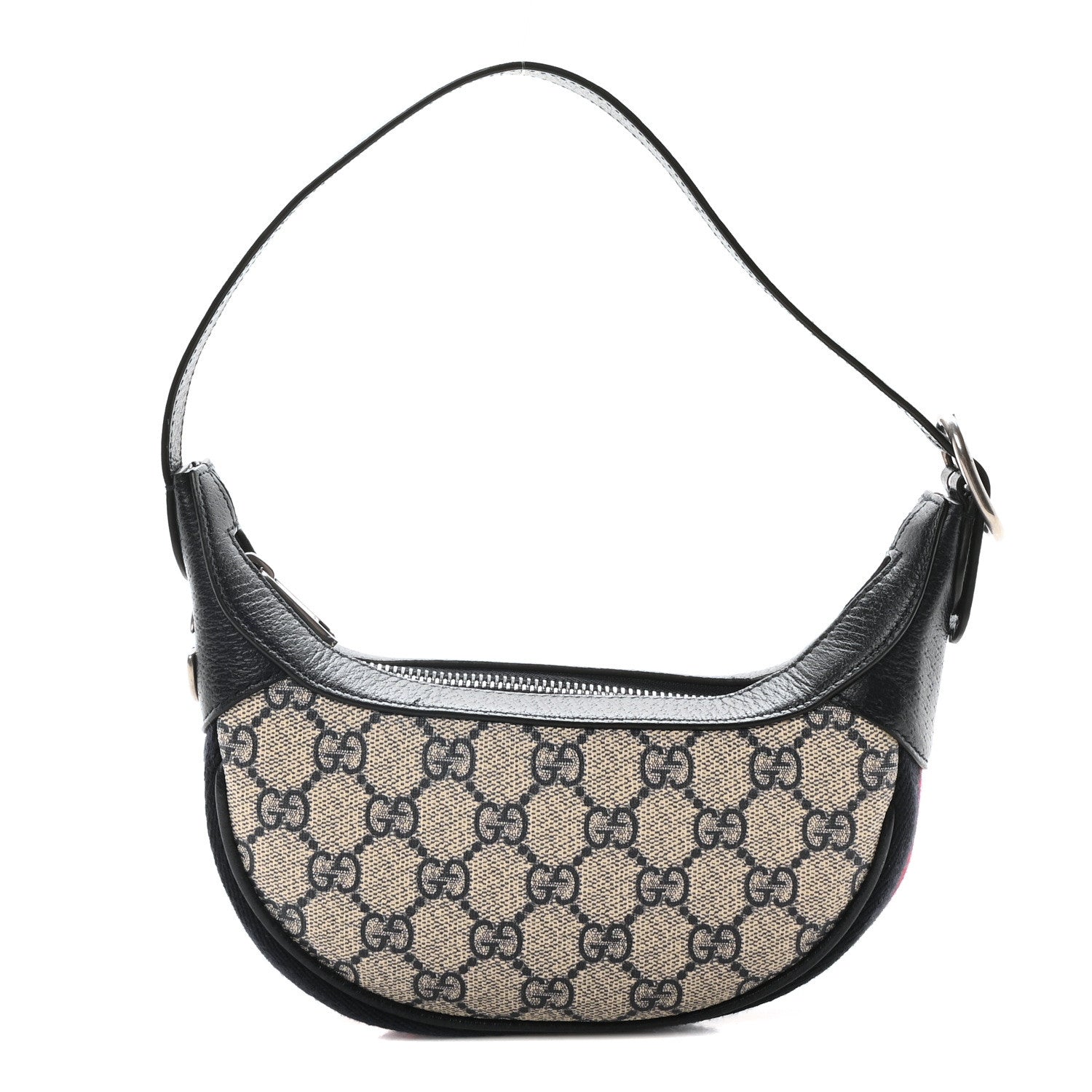 Gucci GG Supreme Monogram Textured Dollar Calfskin Web Mini Ophidia Half Moon Hobo Beige Blue 1 of 9