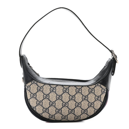 Gucci GG Supreme Monogram Textured Dollar Calfskin Web Mini Ophidia Half Moon Hobo Beige Blue 1 of 9