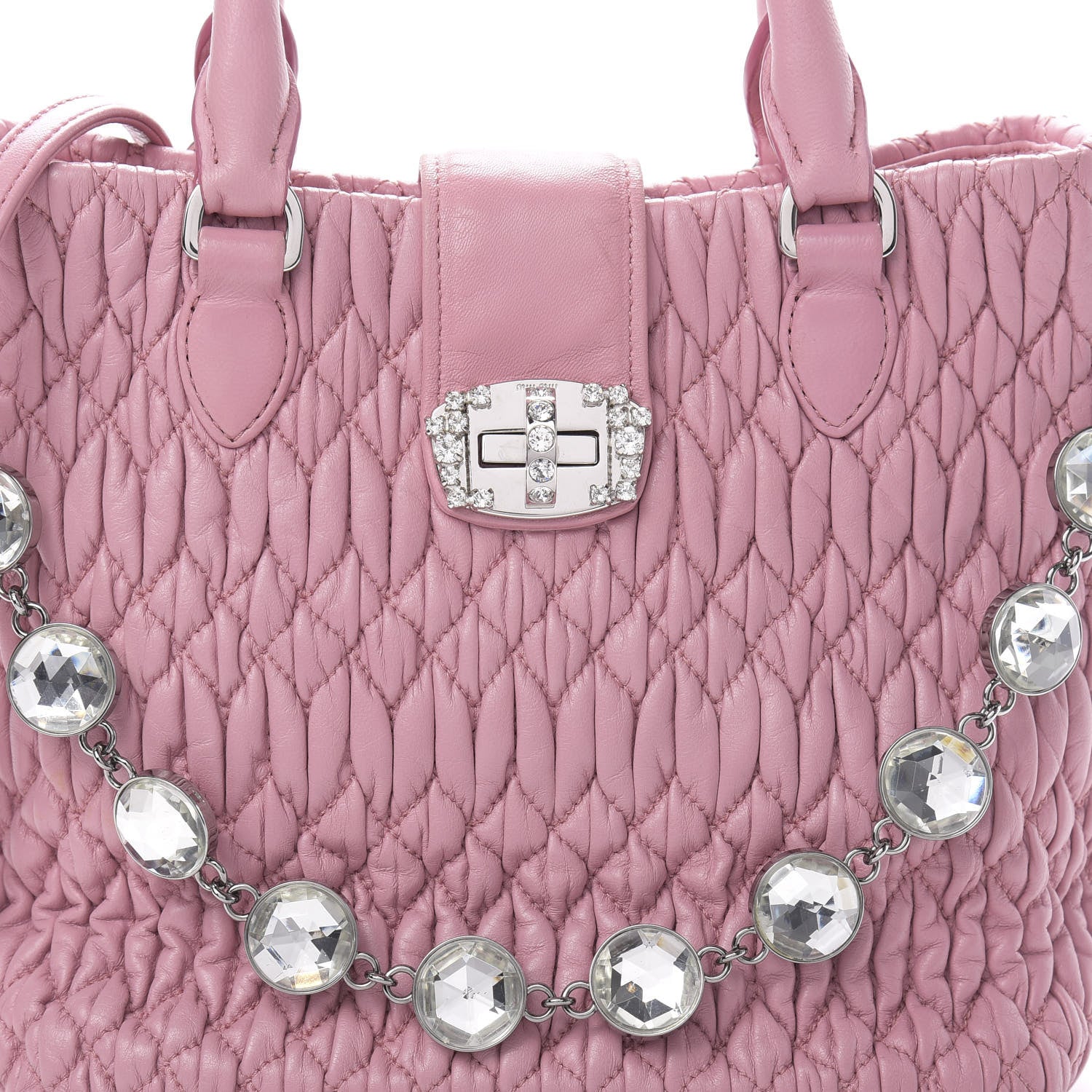 Miu Miu Nappa Matelasse Crystal Top Handle Rosa 9 of 14