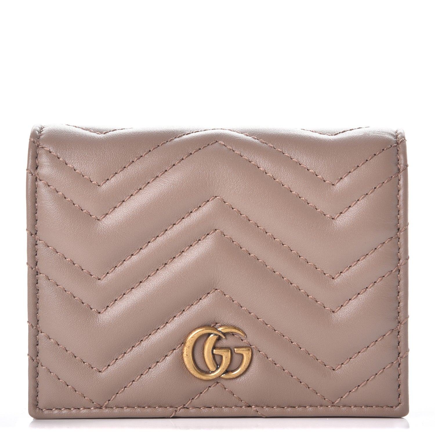 Gucci Calfskin Matelasse GG Marmont Card Case Wallet Porcelain Rose 1 of 8