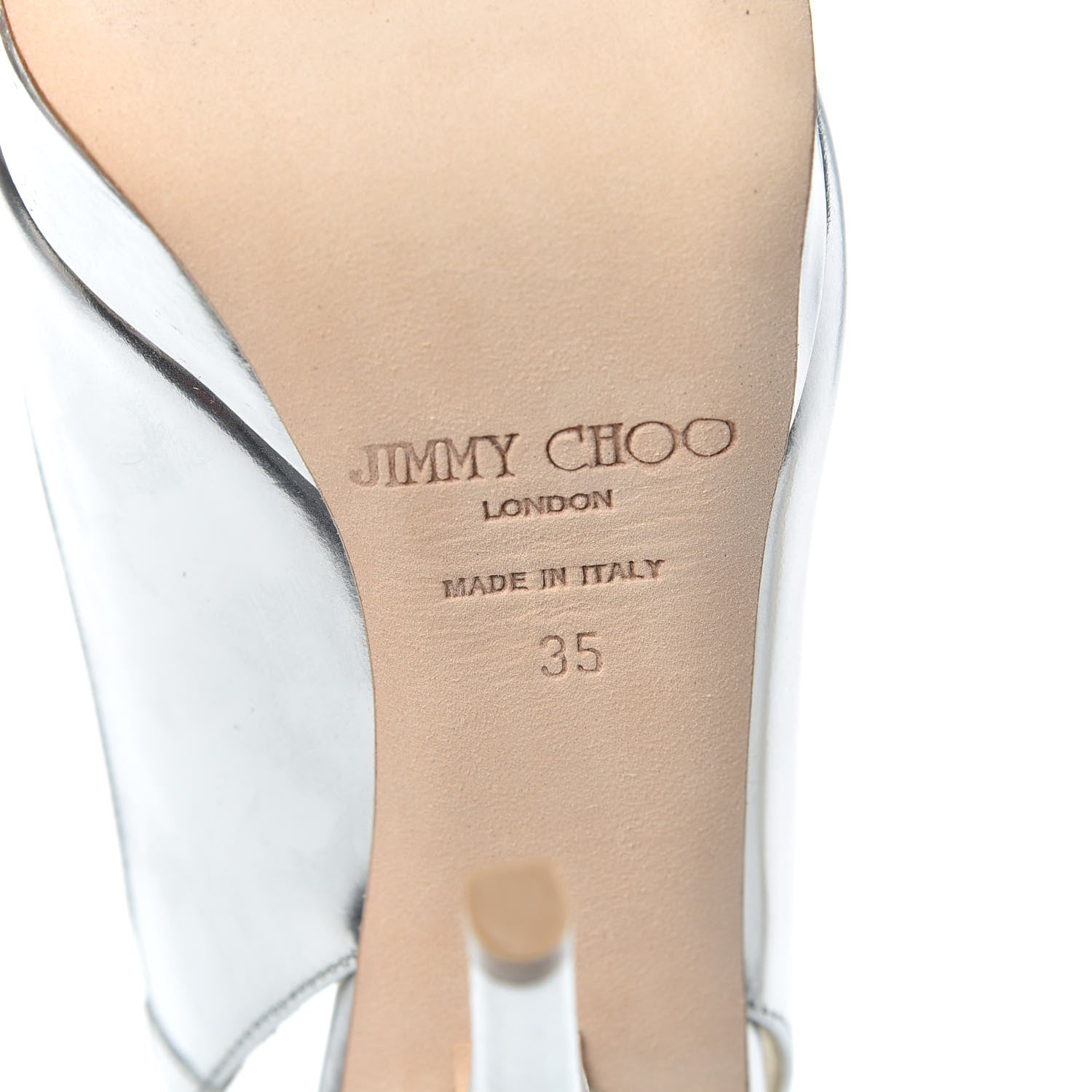 Jimmy Choo Mirror Calfskin Clue Peep Toe Platform Slingback Pumps 35 Silver 6 of 7