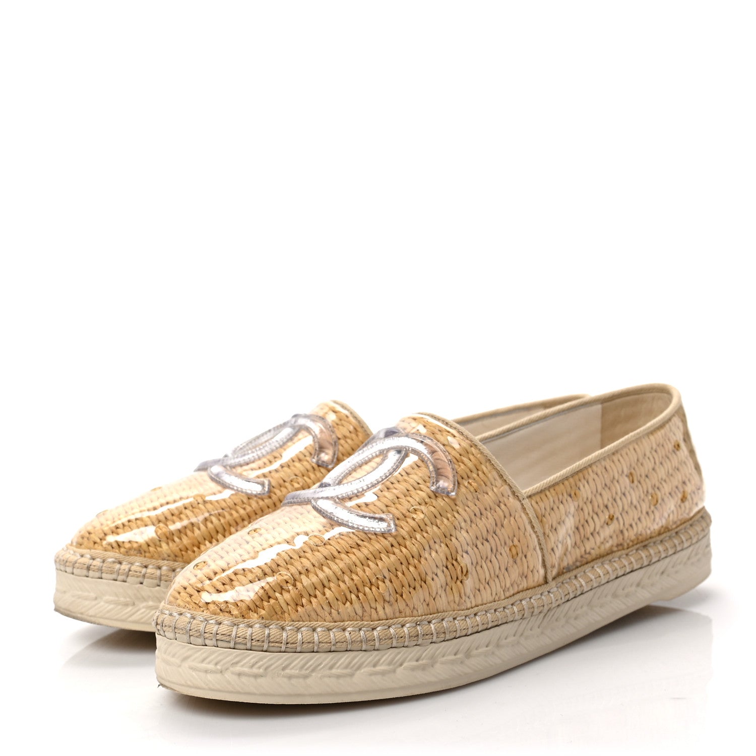 Chanel PVC Raffia CC Espadrilles 38 Beige 3 of 8