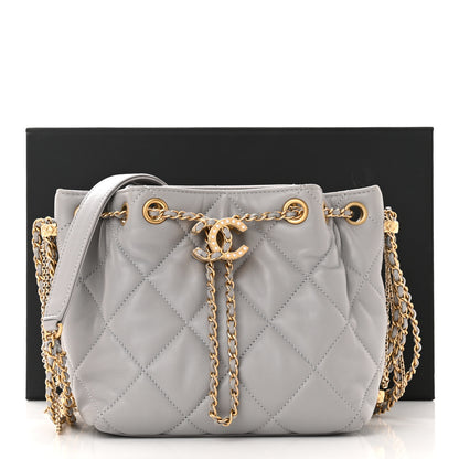 Chanel Lambskin Quilted Crush on Chains Drawstring Bucket Bag Hobo Grey 12 of 12