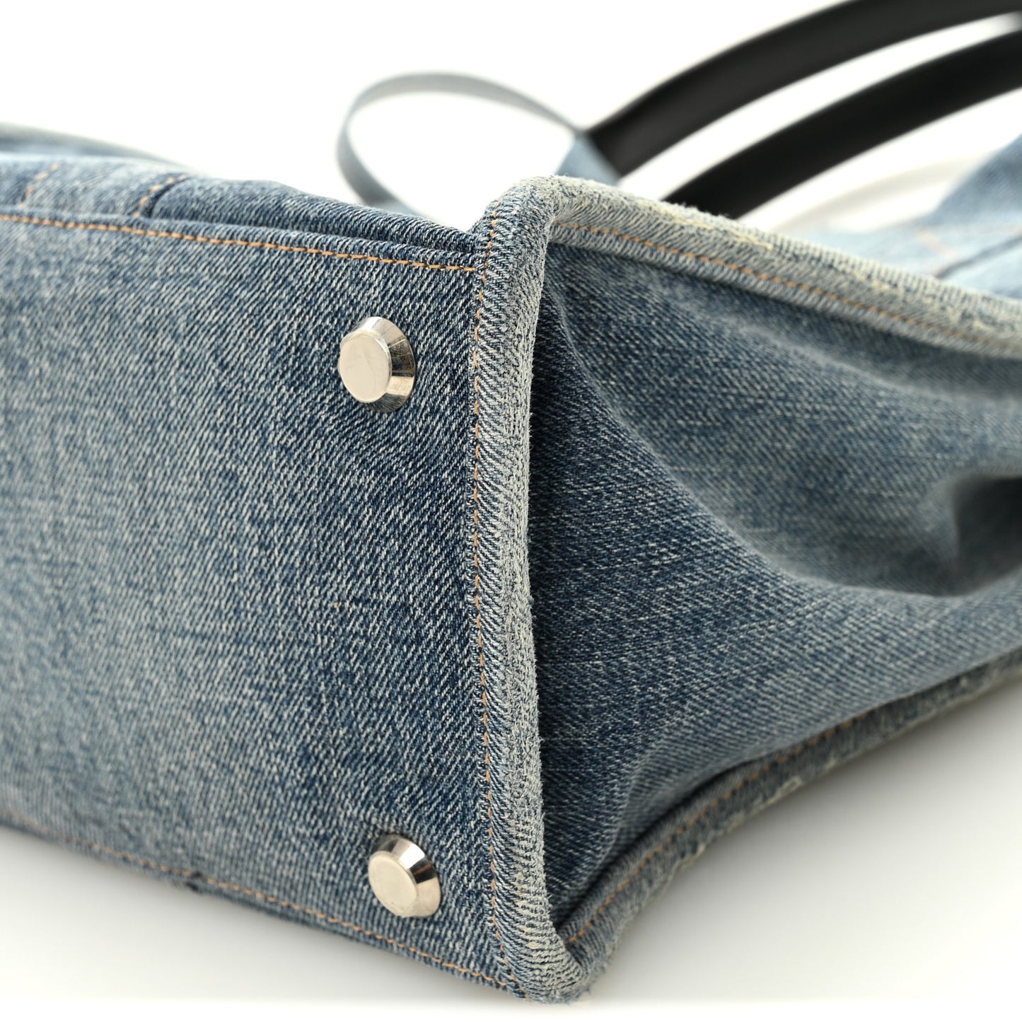 Washed Frayed Denim Logo Medium Hardware Tote Blue
