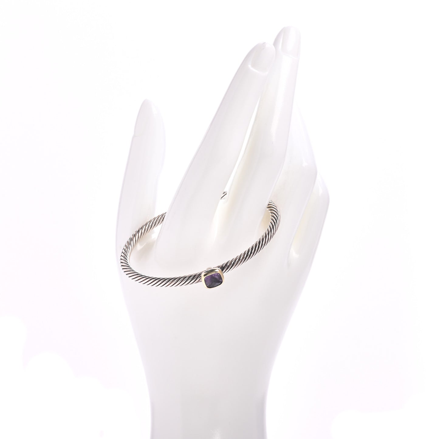 Sterling Silver 18k Yellow Gold Amethyst 4mm Station Bracelet Medium
