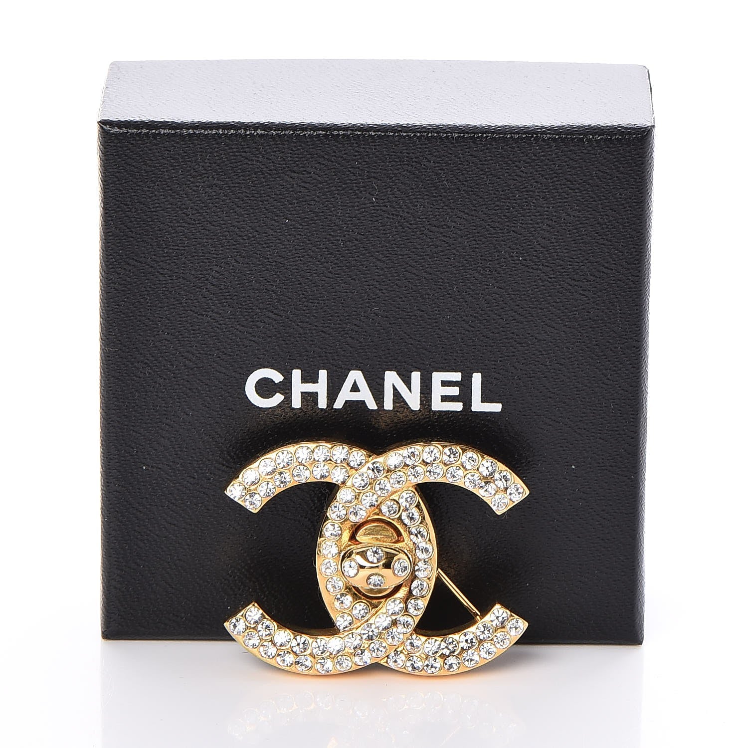 Chanel Crystal Turnlock CC Brooch Gold 5 of 5