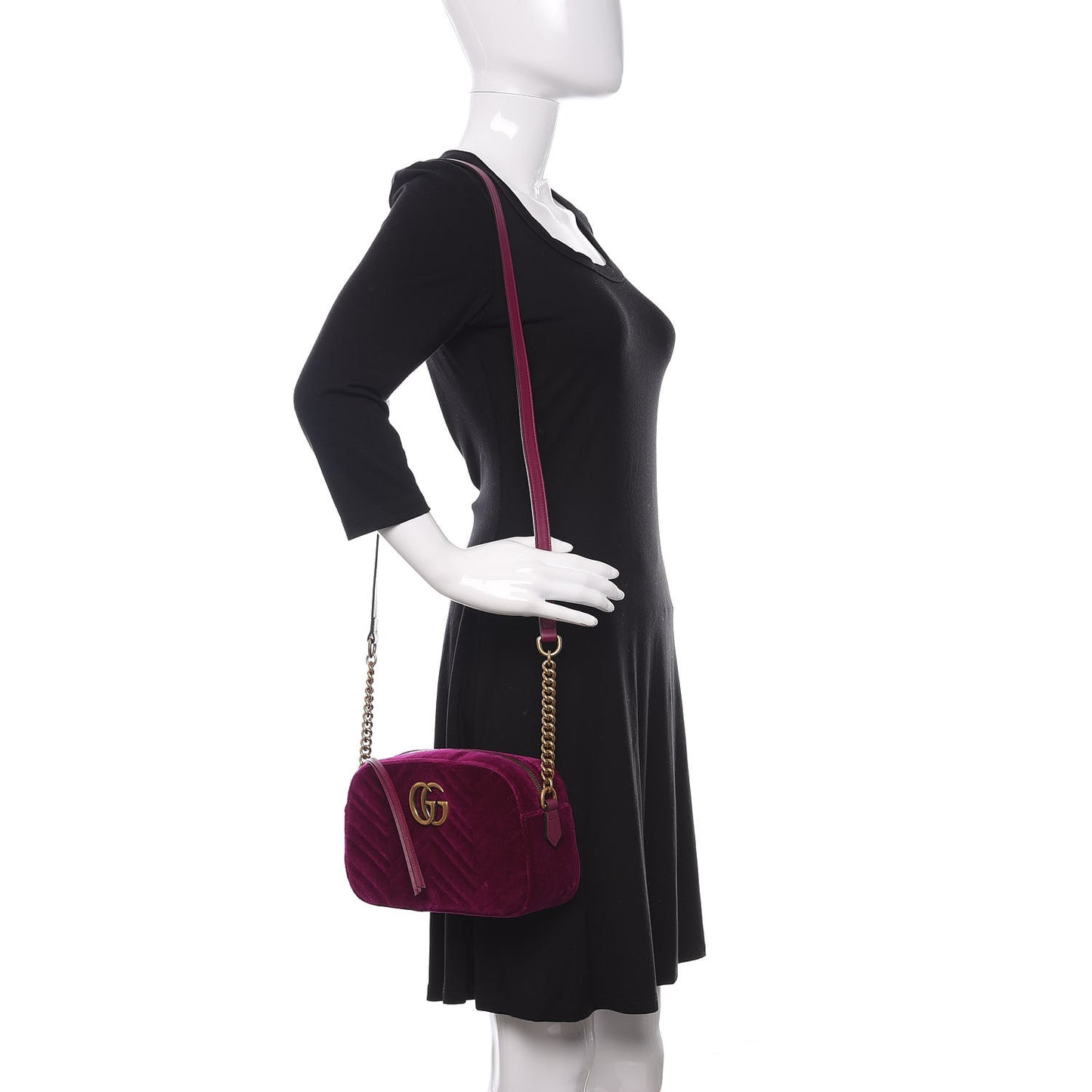 Velvet Matelasse Small GG Marmont Chain Shoulder Bag Fuchsia Violet Cyclamen
