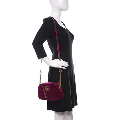 Gucci Velvet Matelasse Small GG Marmont Chain Shoulder Bag Fuchsia Violet Cyclamen 2 of 11