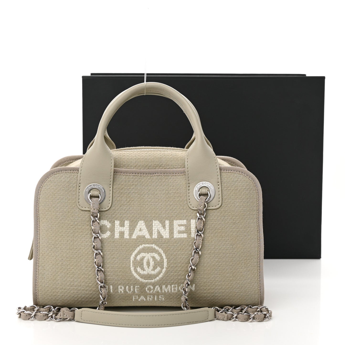 Canvas Deauville Bowling Bag Beige