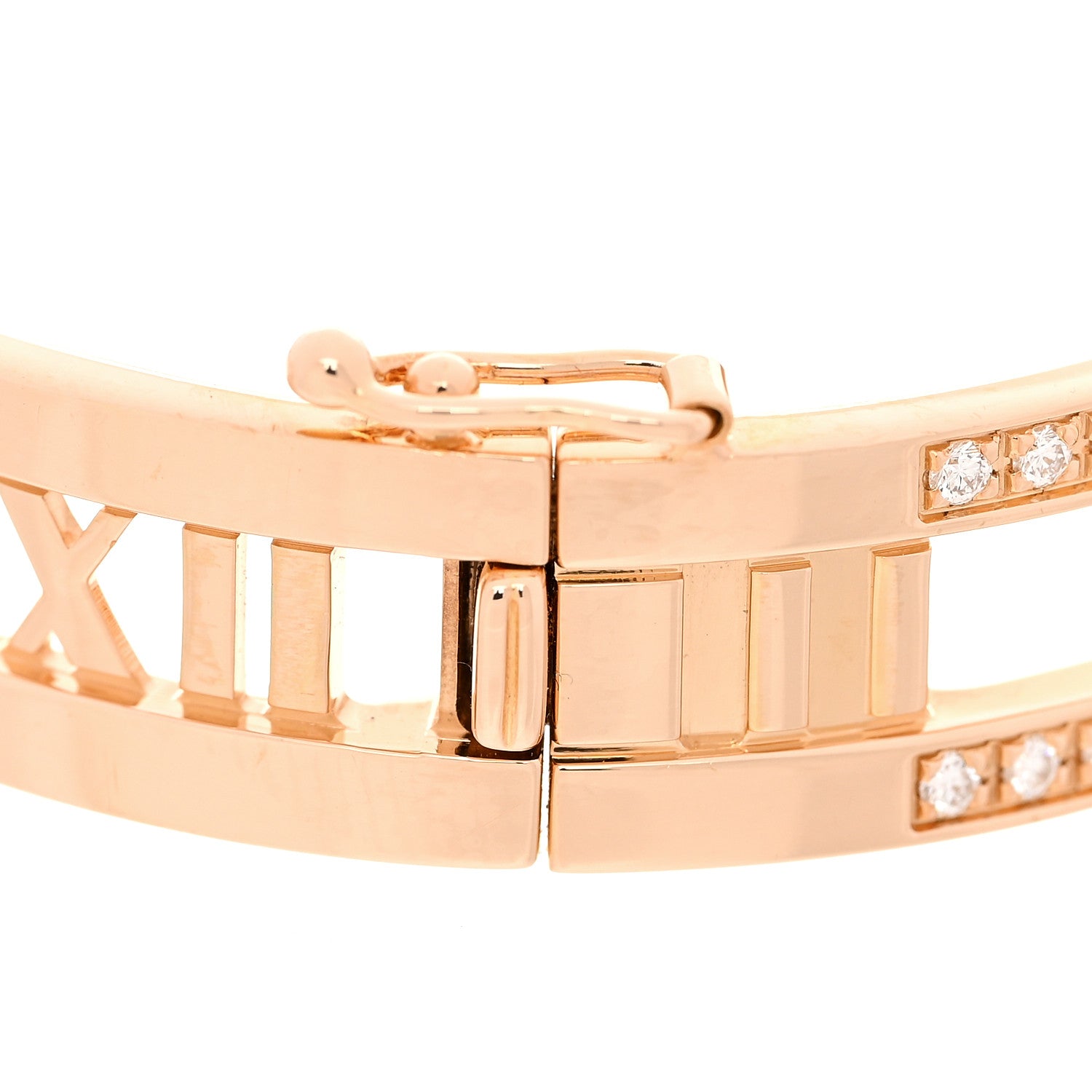 Tiffany 18K Rose Gold Diamond Atlas Open Hinged Bangle Bracelet 5 of 6