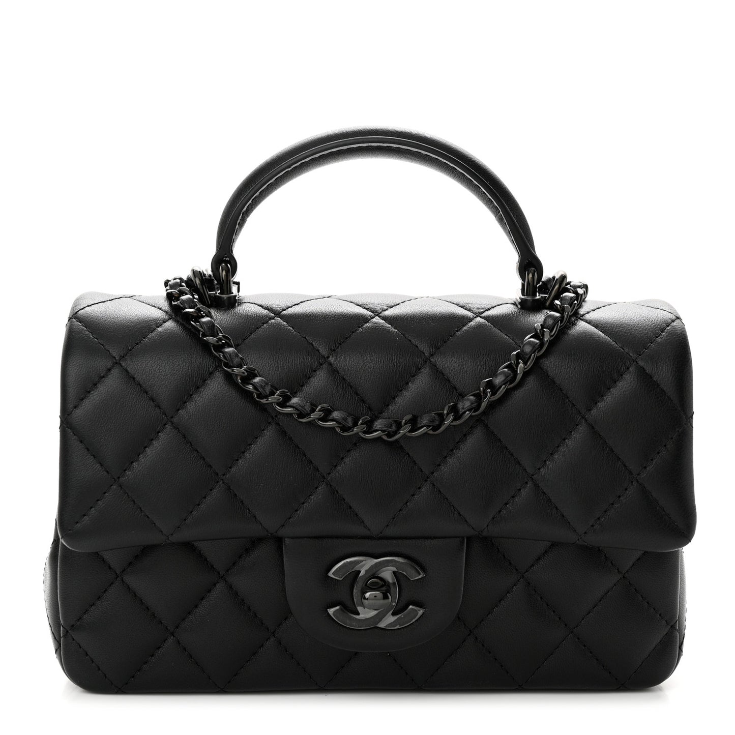 Lambskin Quilted Mini Top Handle Rectangular Flap So Black