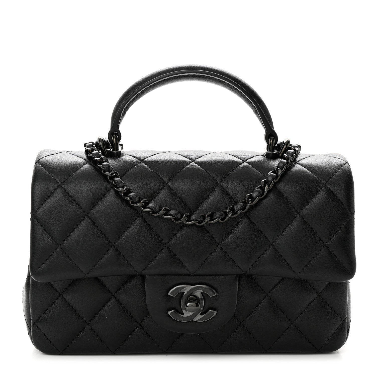 Chanel Lambskin Quilted Mini Top Handle Rectangular Flap So Black 1 of 10