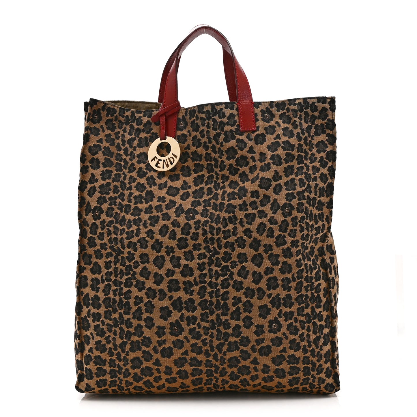 Jacquard Leopard Print Shopping Tote Brown Red