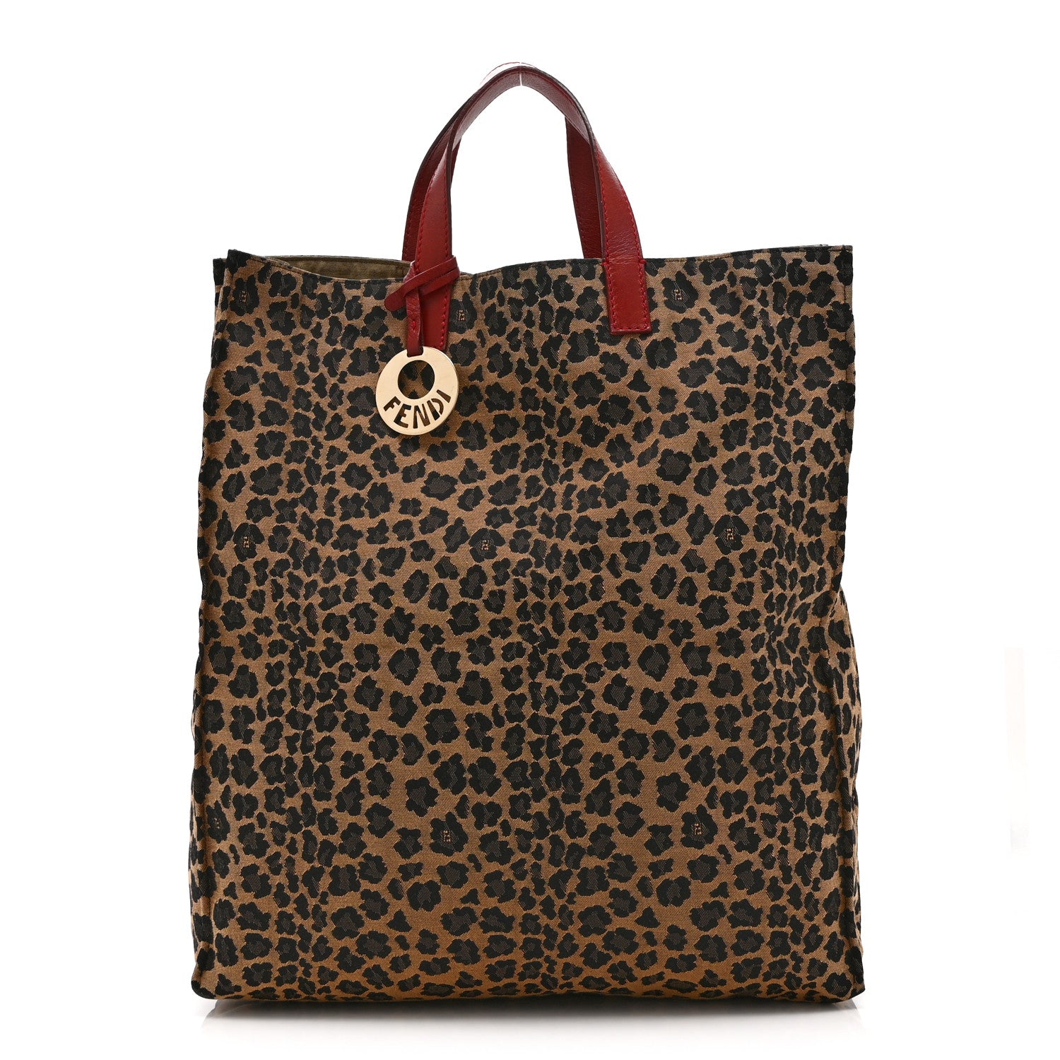 Fendi Jacquard Leopard Print Shopping Tote Brown Red 1 of 11