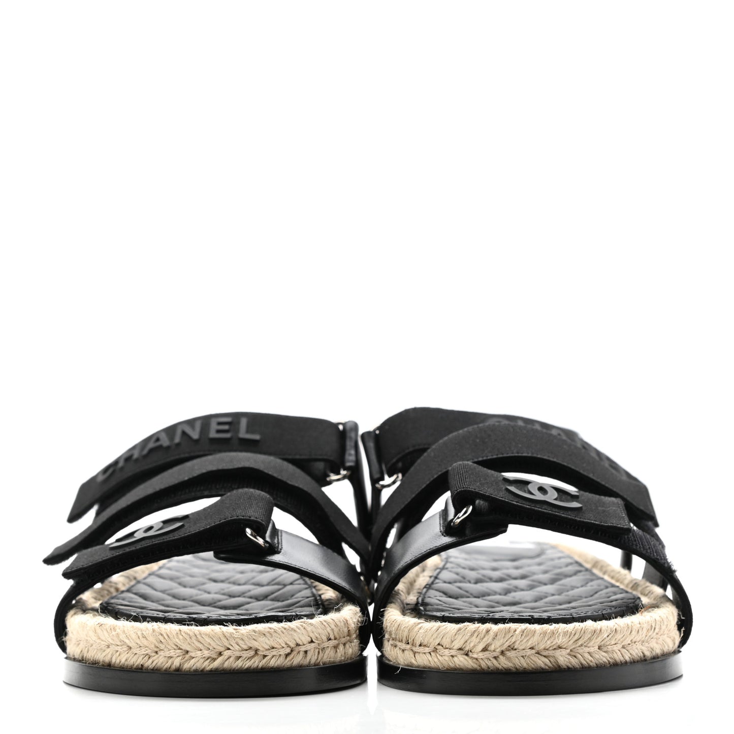 Stretch Fabric Lambskin CC Flat Sandals 39 Black