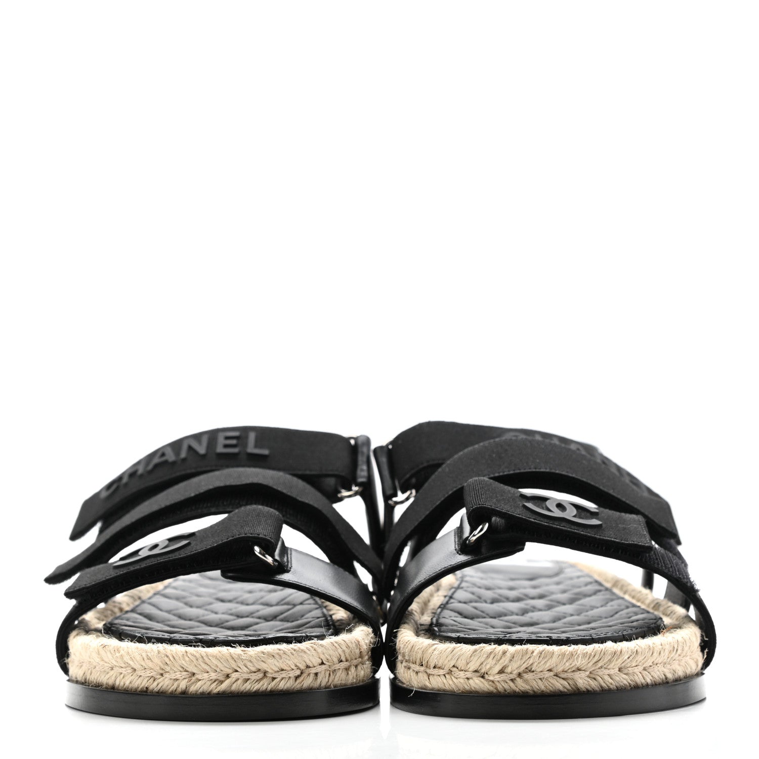Chanel Stretch Fabric Lambskin CC Flat Sandals 39 Black 2 of 7