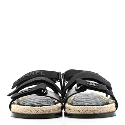 Chanel Stretch Fabric Lambskin CC Flat Sandals 39 Black 2 of 7