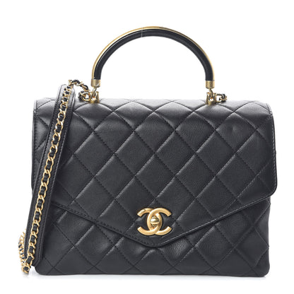 Chanel Calfskin Quilted Gold Top Handle Flap Black 1 of 10