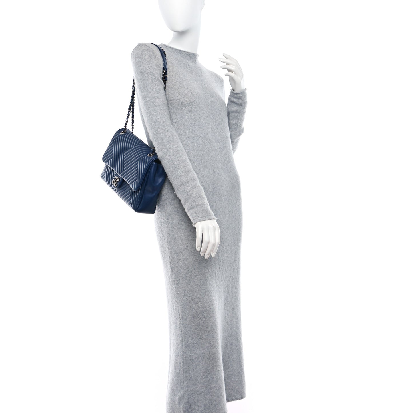Lambskin Quilted Large CC Crossing Flap Navy
