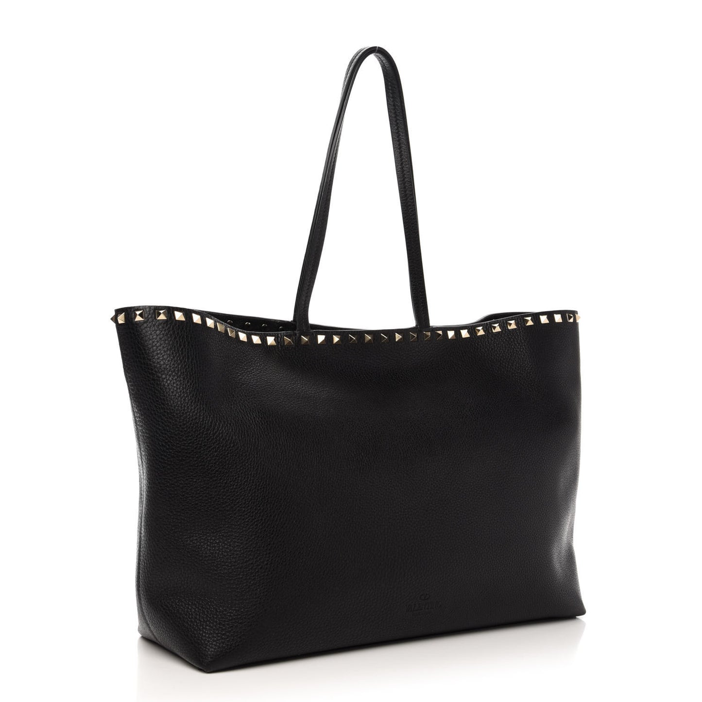 Grained Calfskin Rockstud Shoulder Tote Black