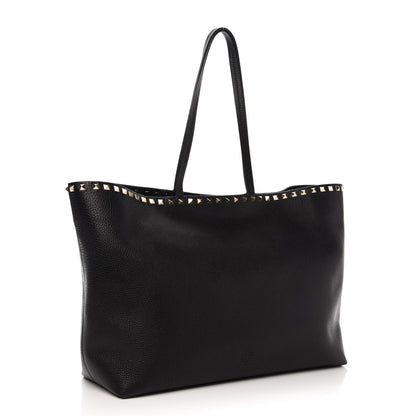 Valentino Garavani Grained Calfskin Rockstud Shoulder Tote Black 3 of 10
