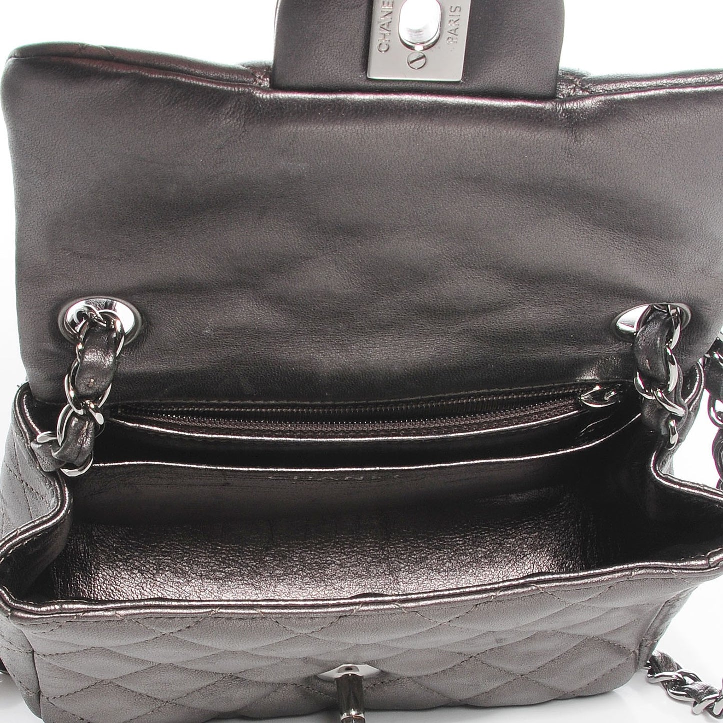Lambskin Quilted Mini Square Flap Metallic Dark Grey