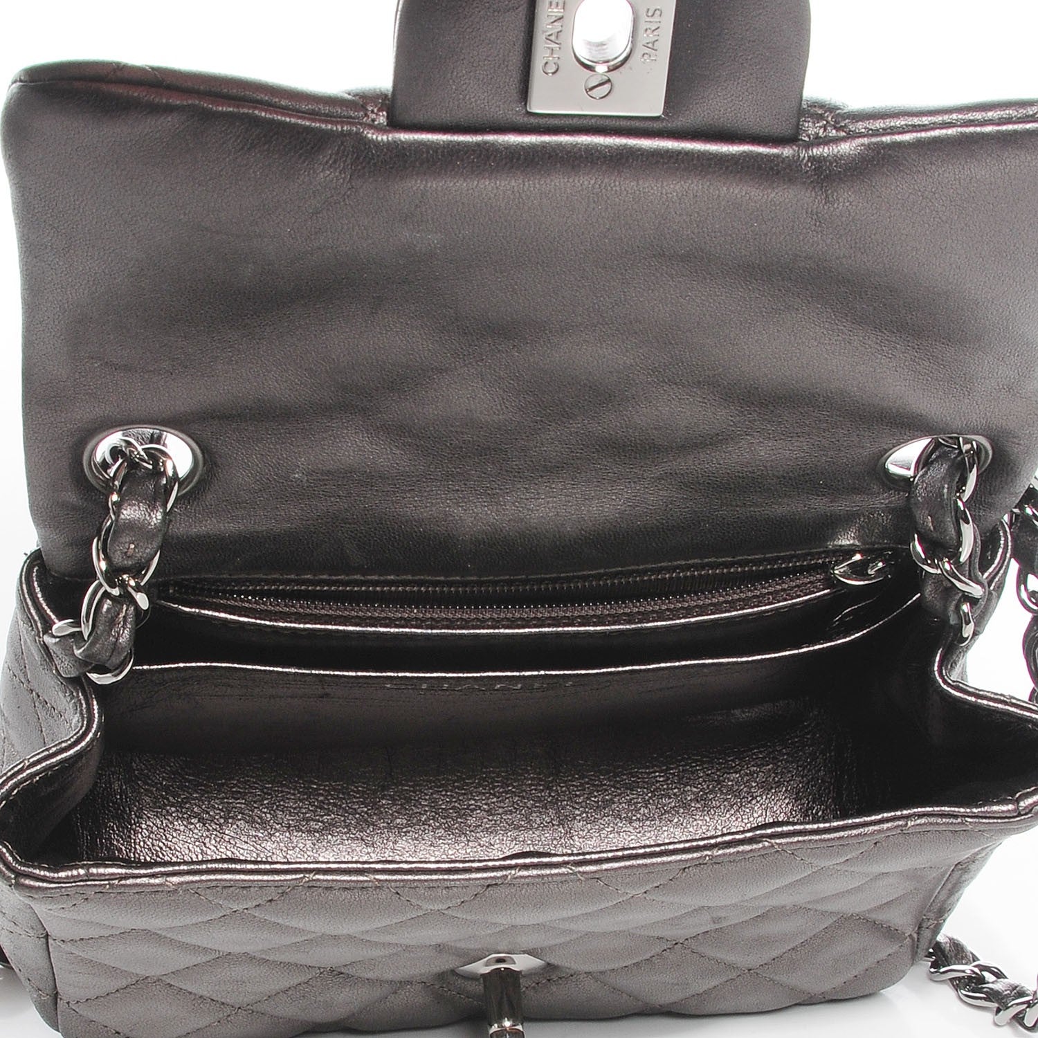 Chanel Lambskin Quilted Mini Square Flap Metallic Dark Grey 7 of 9