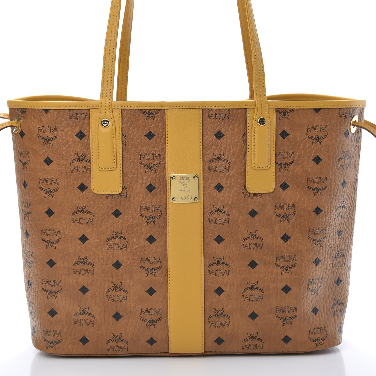 MCM Visetos Medium Liz Reversible Shopper Tote Cognac Yellow 12 of 16