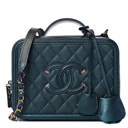 Chanel Iridescent Caviar Quilted Medium CC Filigree Vanity Case Dark Turquoise 1 of 10