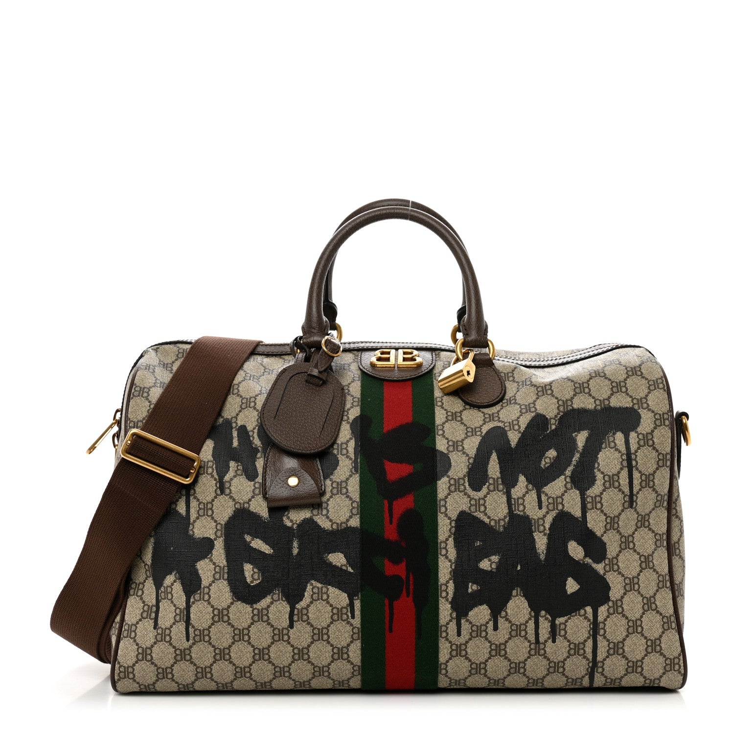 Gucci X BALENCIAGA BB Monogram Web Graffiti Medium Ophidia Carry-On Duffle Bag Beige New Acero 1 of 9