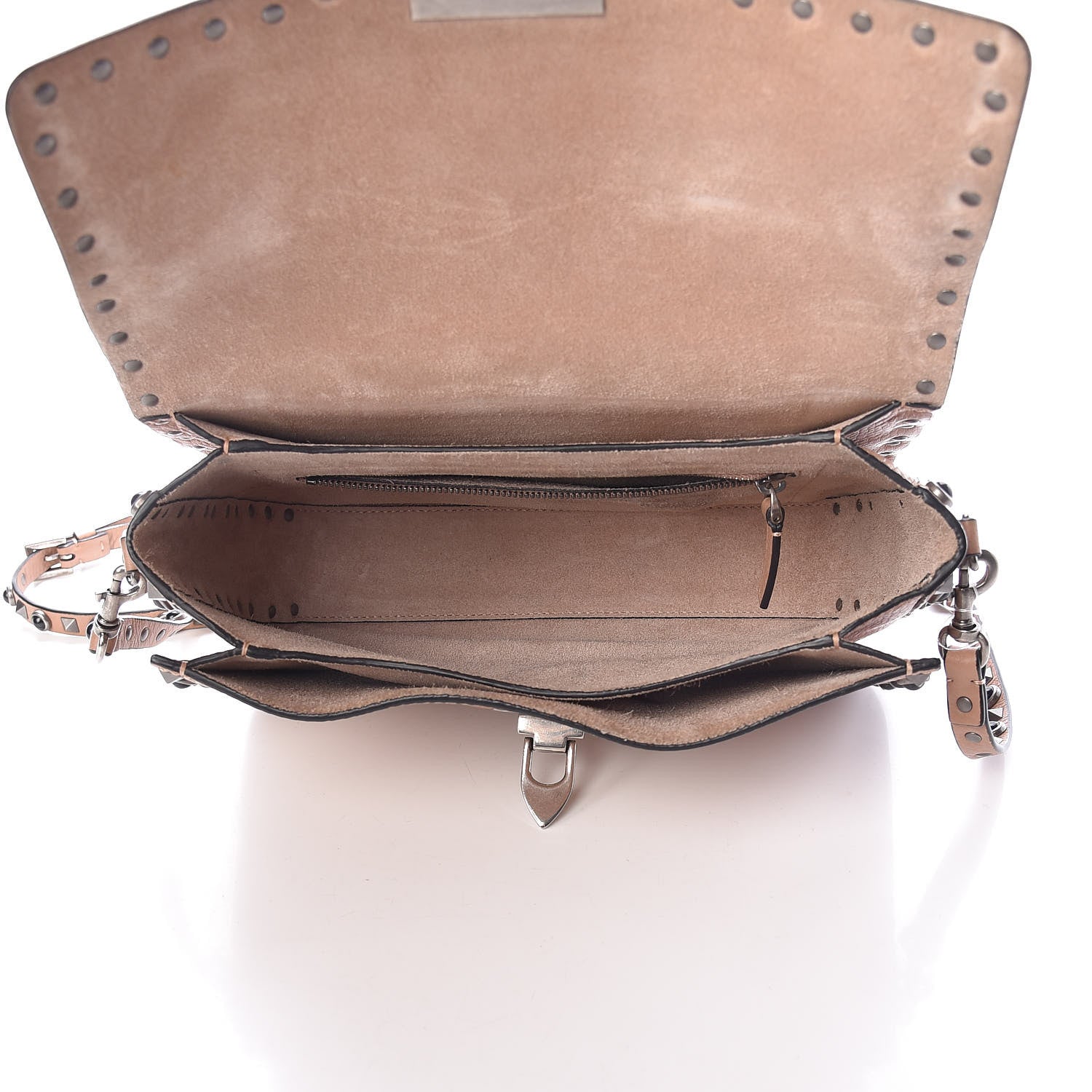 Valentino Garavani Pebbled Calfskin Medium Rockstud Rolling Flap Saddle Bag Soft Noisette 5 of 14