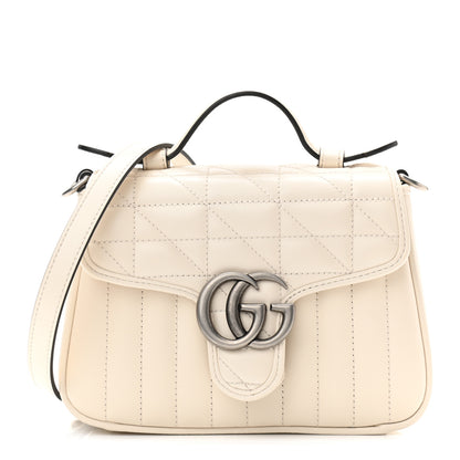 Gucci Calfskin Matelasse Aria Mini GG Marmont Top Handle Shoulder Bag Mystic White 1 of 10