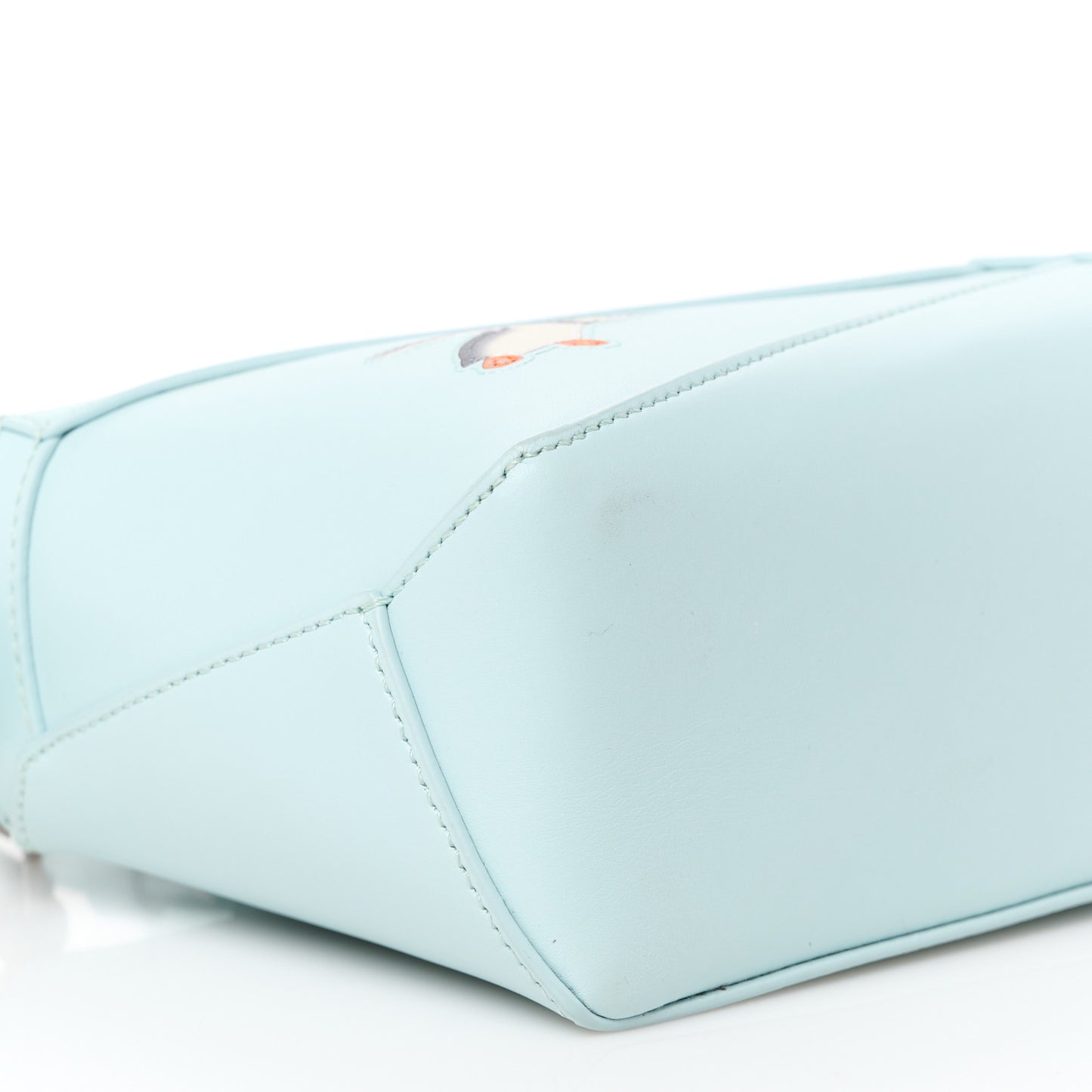 X SUNA FUJITA Shiny Calfskin Mini Penguin Puzzle Edge Bag Blue Iceberg