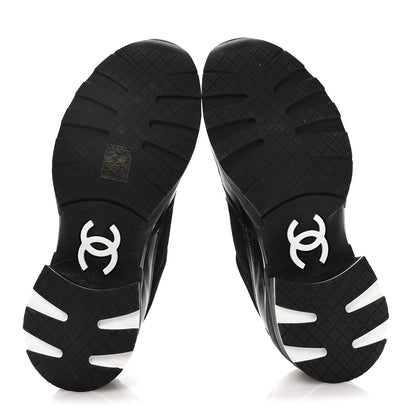 Chanel Mixed Fibers Suede Shiny Calfskin Womens CC Sneakers 39.5 Black 6 of 9