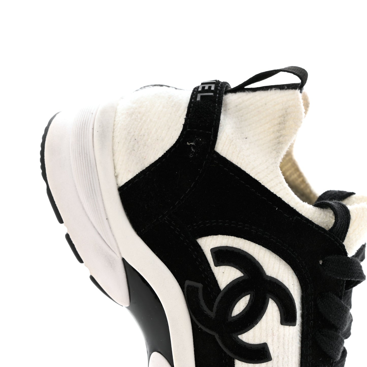Fabric Suede Calfskin CC Sneakers 38 White Black