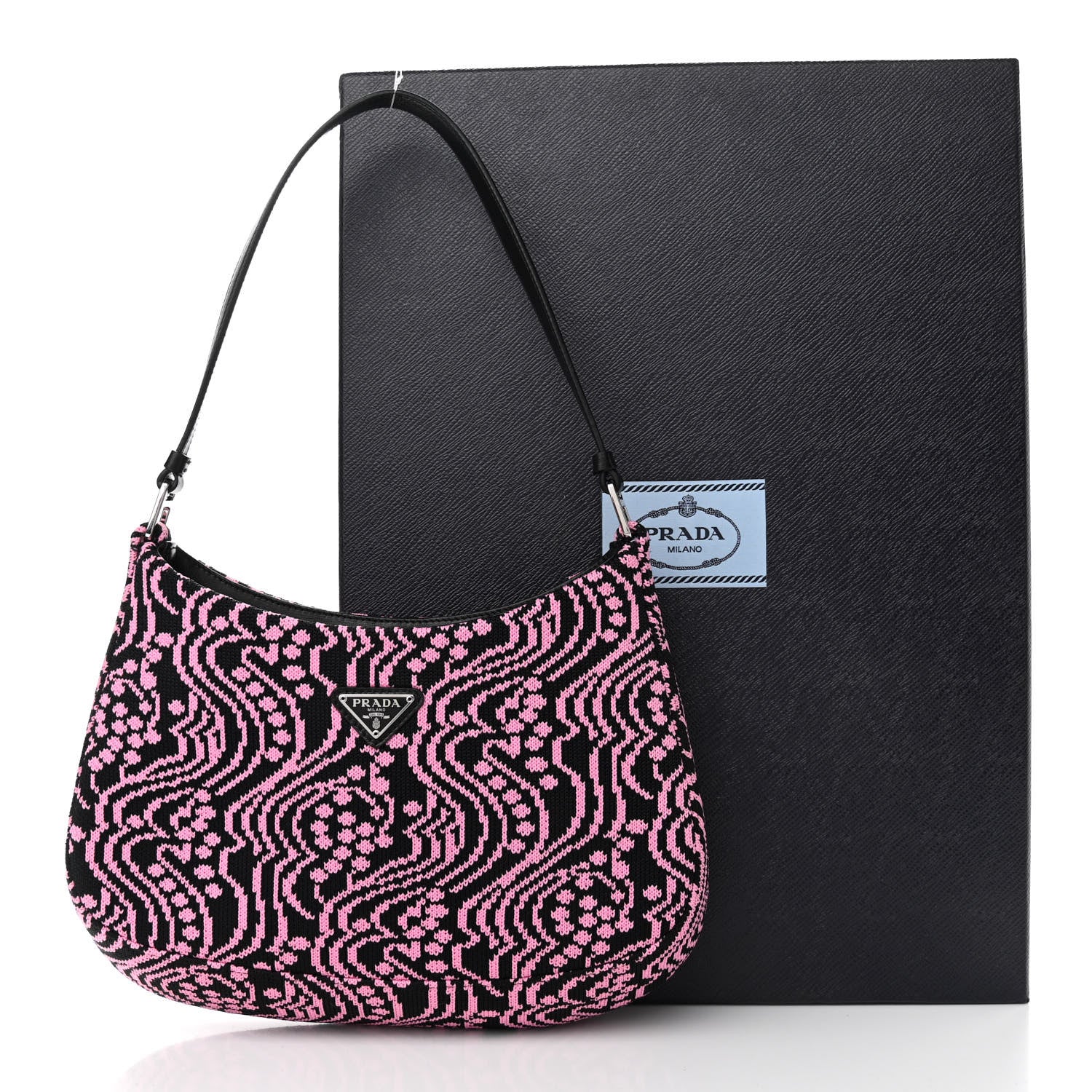 Prada Maglia Jacquard Cleo Shoulder Bag Black Rosa 11 of 11