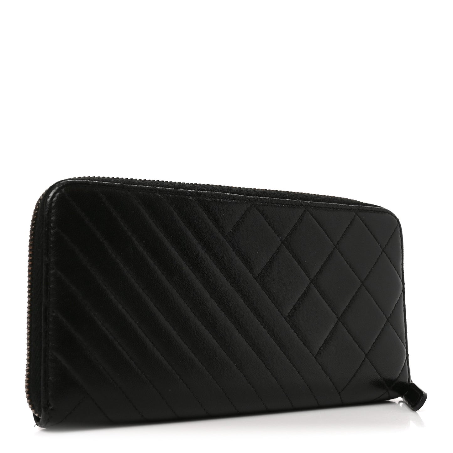 Glazed Calfskin Quilted Small Coco Boy Zip Around Wallet Black
