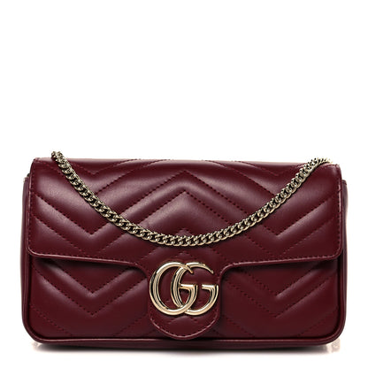Gucci Calfskin Matelasse Mini GG Marmont Shoulder Bag With Card Holder Rosso Ancora 1 of 12